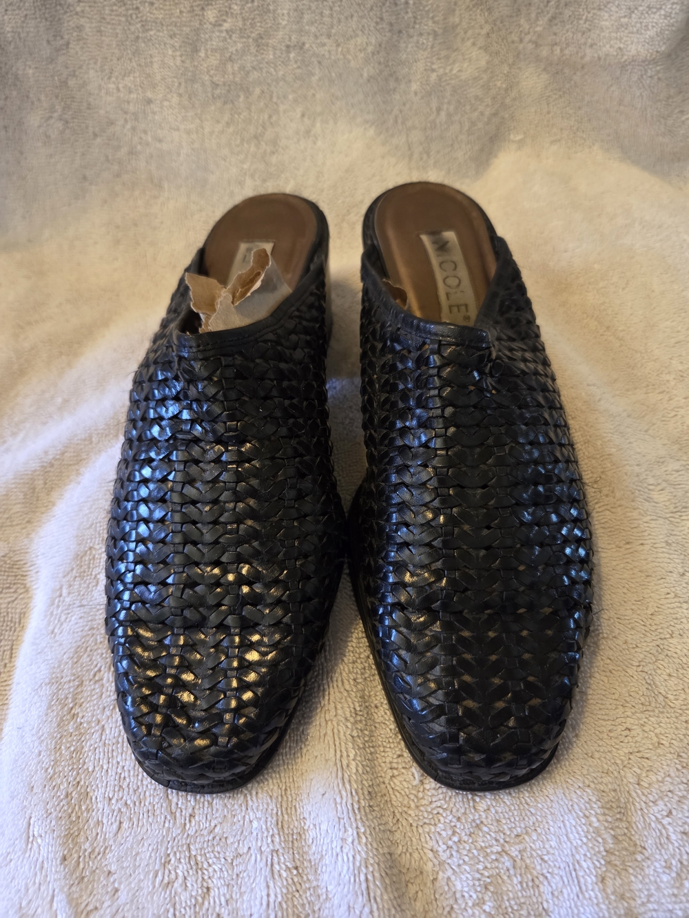 Nicole Black Woven Leather Slide Mules